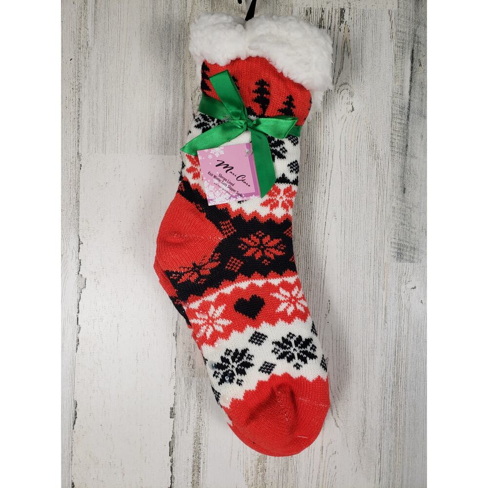 NWT Sherpa Lined Knit Winter Snowflake Holiday Design No-Slip Slipper Socks